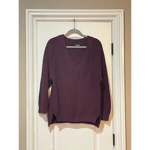 Express Oversized Sweater Women's XS V-neck Knit Maroon Baggy Tunic
